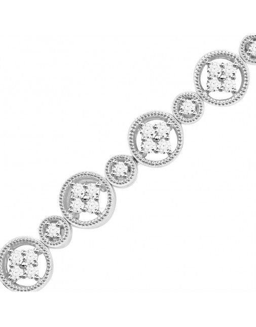 Large and Small Round Link Design Diamond Bracelet in 9ct White Gold